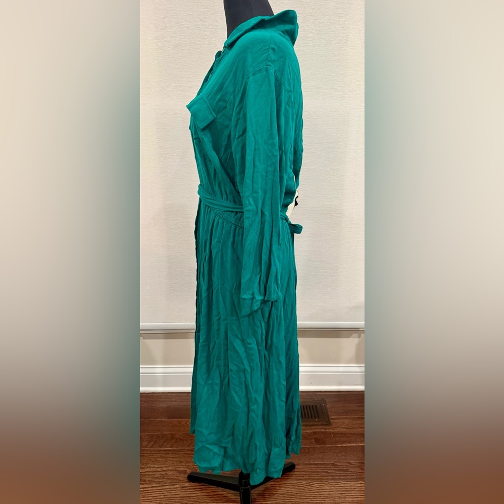 Torrid Size 2 Emerald Green Shirt Dress Midi Button Front Tie Waist  Plus  18 20 - Picture 3 of 7